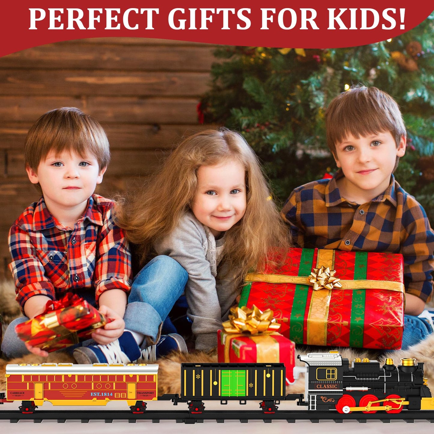 Lipneaed Train Set with Smoke, Lights & Sound – Christmas Tree Edition for Kids 3–8+