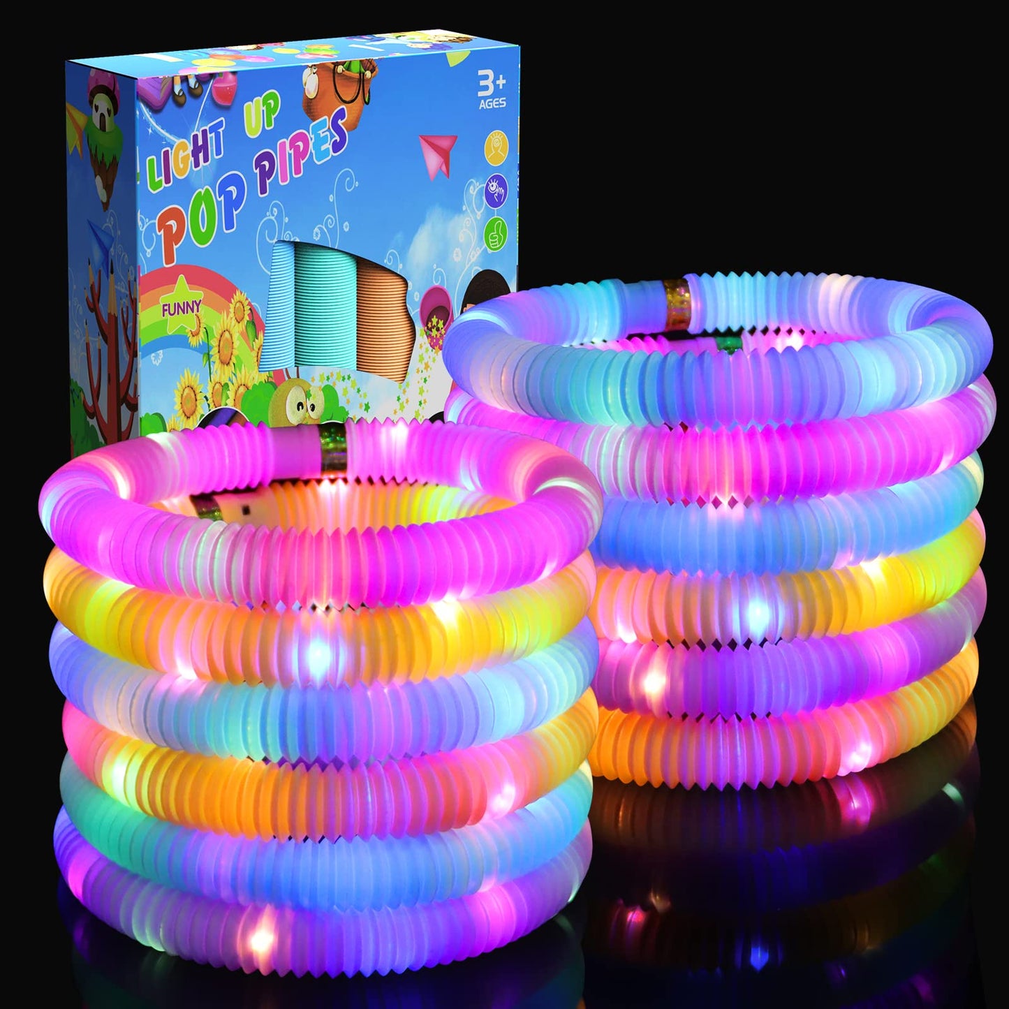 LITFP Light Up Glow Sticks Fidget Pop Tubes – 24-Pack Party Sensory Toys