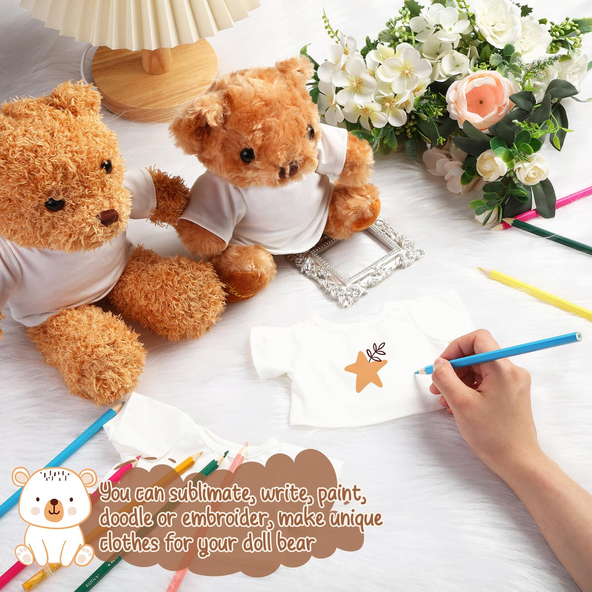 Litherr S 3 Pcs Sublimation Stuffed Animal Shirt Set for 8–12 Inch Plush Bears | DIY Outfit Kit