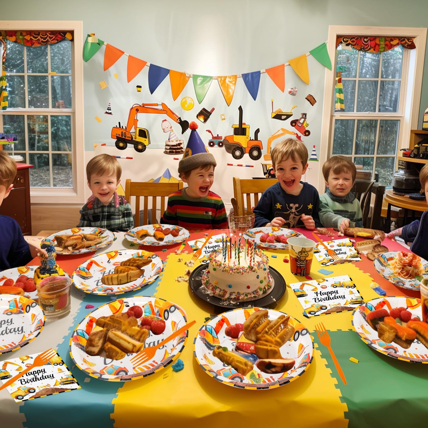 Litmitfu Construction Birthday Party Supplies – 100 Pcs Plates, Napkins & Forks Set (Serves 25)