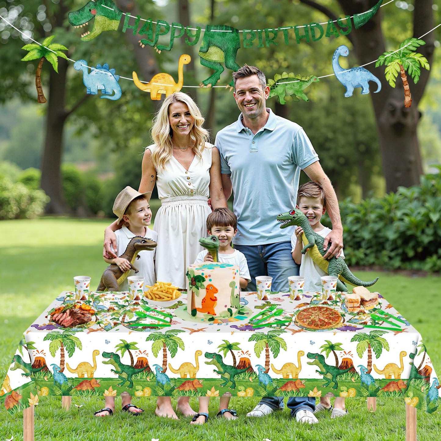Litmitfu 170 Pcs Dinosaur Birthday Decorations Kit for 24 Guests – Jungle Dino Party Supplies