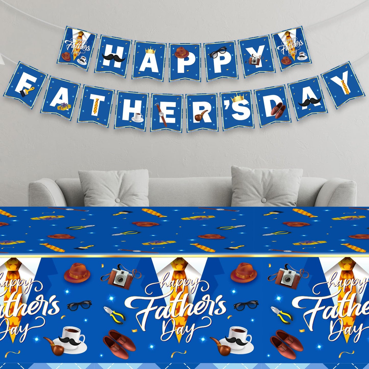 Litmitfu Happy Father's Day Banner – Blue & White Bunting for Indoor & Outdoor Decor