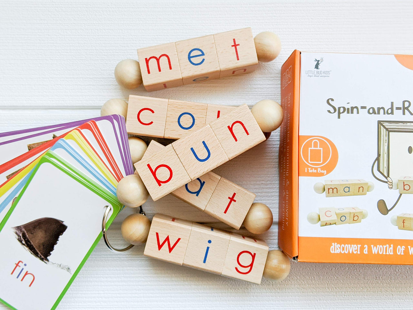 LITTLE BUD KIDS Spin-and-Read Montessori Phonics Blocks & CVC Flashcards