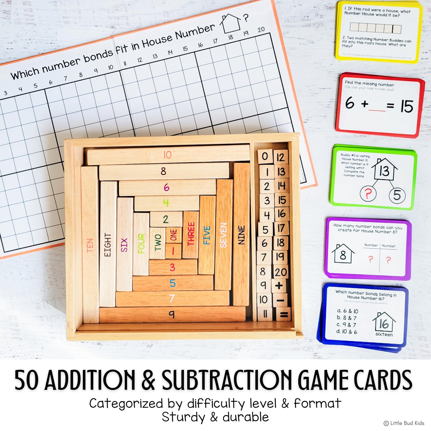 Little Bud Kids House of Number Buddies Math Game – Montessori Number Bonds for Ages 4-8