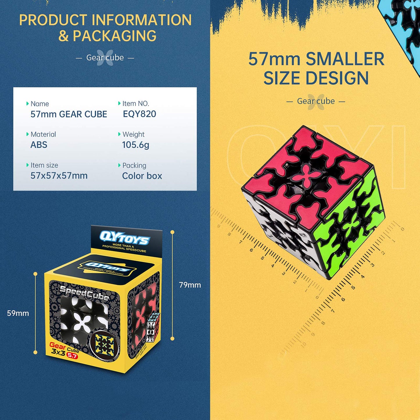 Little Golden Elephant Gear Cube 3x3x3 – Embedded Tile Design Puzzle (57mm)