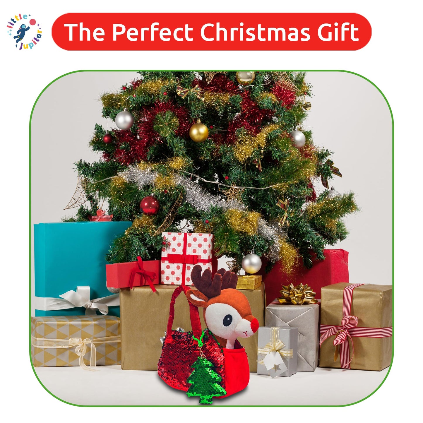 Little Jupiter Plush Reindeer with Sequin Purse – 11-Inch Gift Set for Girls 4-7