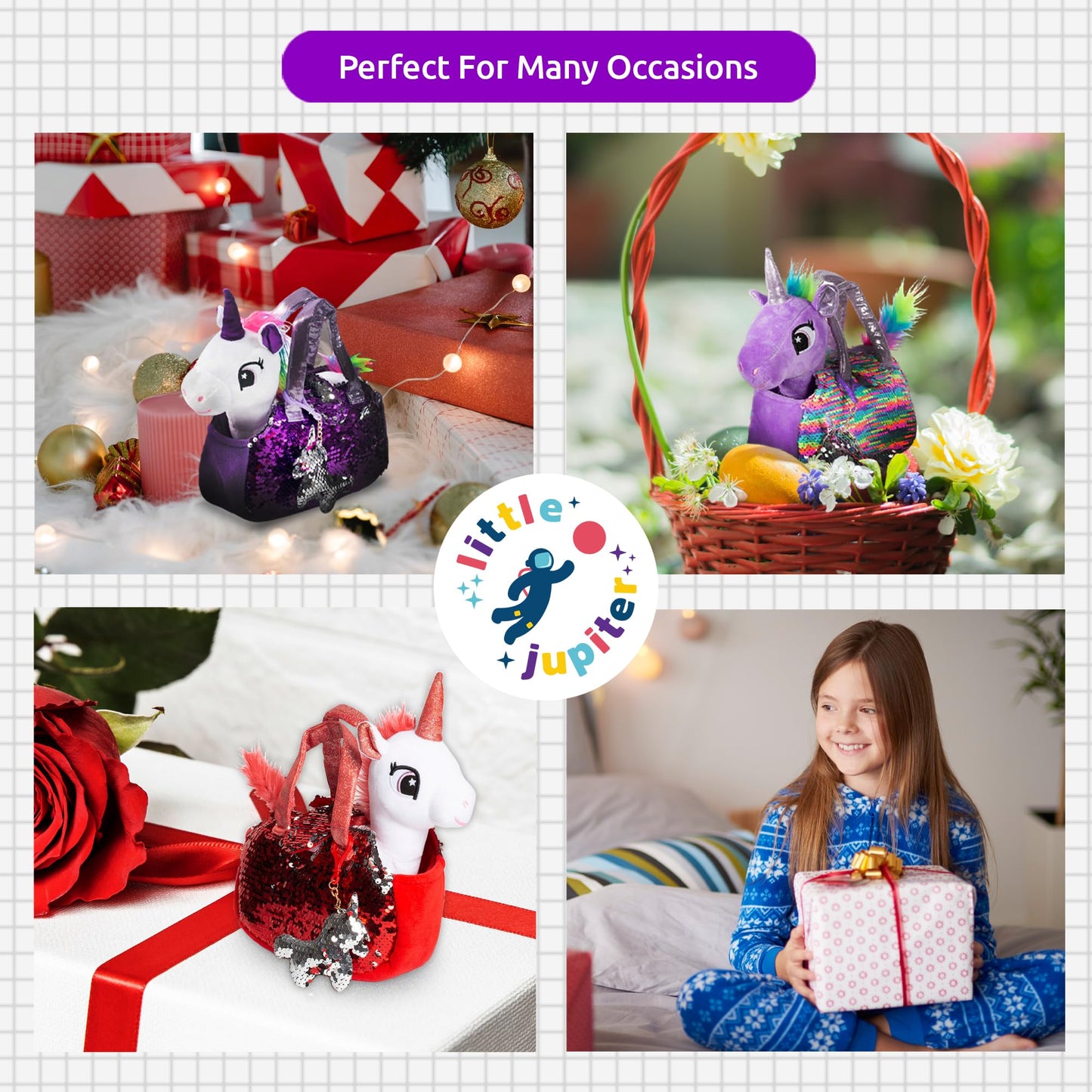 Little Jupiter Plush Unicorn Set with Reversible Sequin Purse – 12-Inch Gift for Girls 4-7