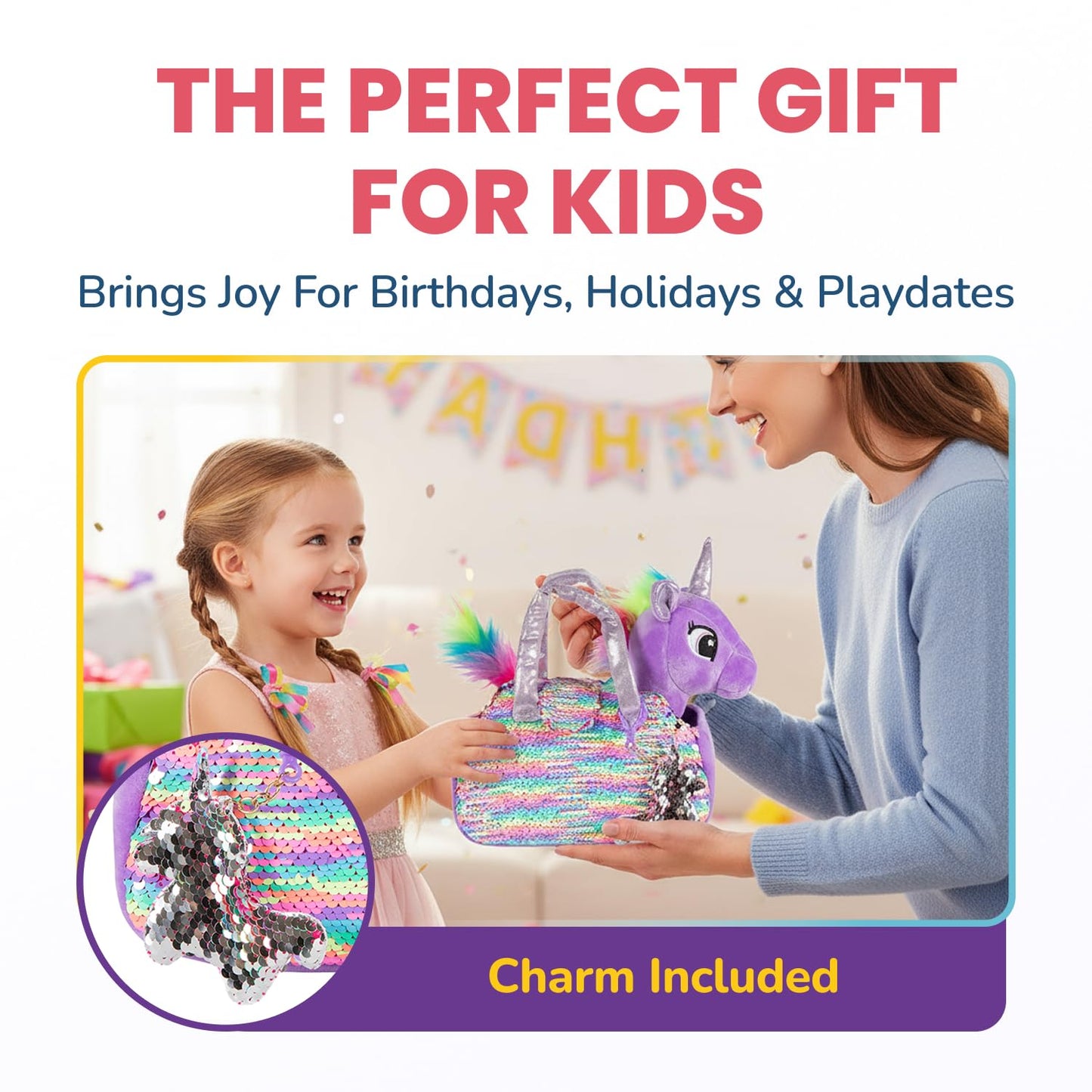 Little Jupiter Plush Unicorn Playset — 12-Inch Toy with Reversible Sequins Carrier Bag