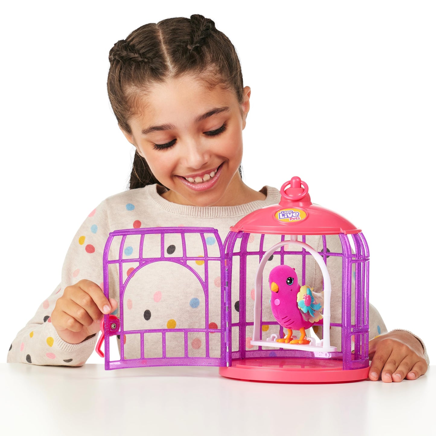 Little Live Pets Lil' Bird & Bird Cage: Tiara Twinkles, Light-Up Wings, 20+ Sounds, and Touch-React