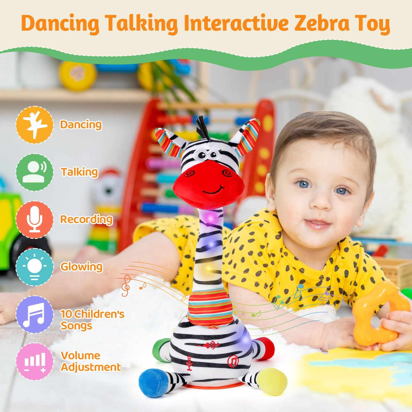 LLUKEME Dancing Talking Zebra Toy – Interactive Plush with Songs & Lights