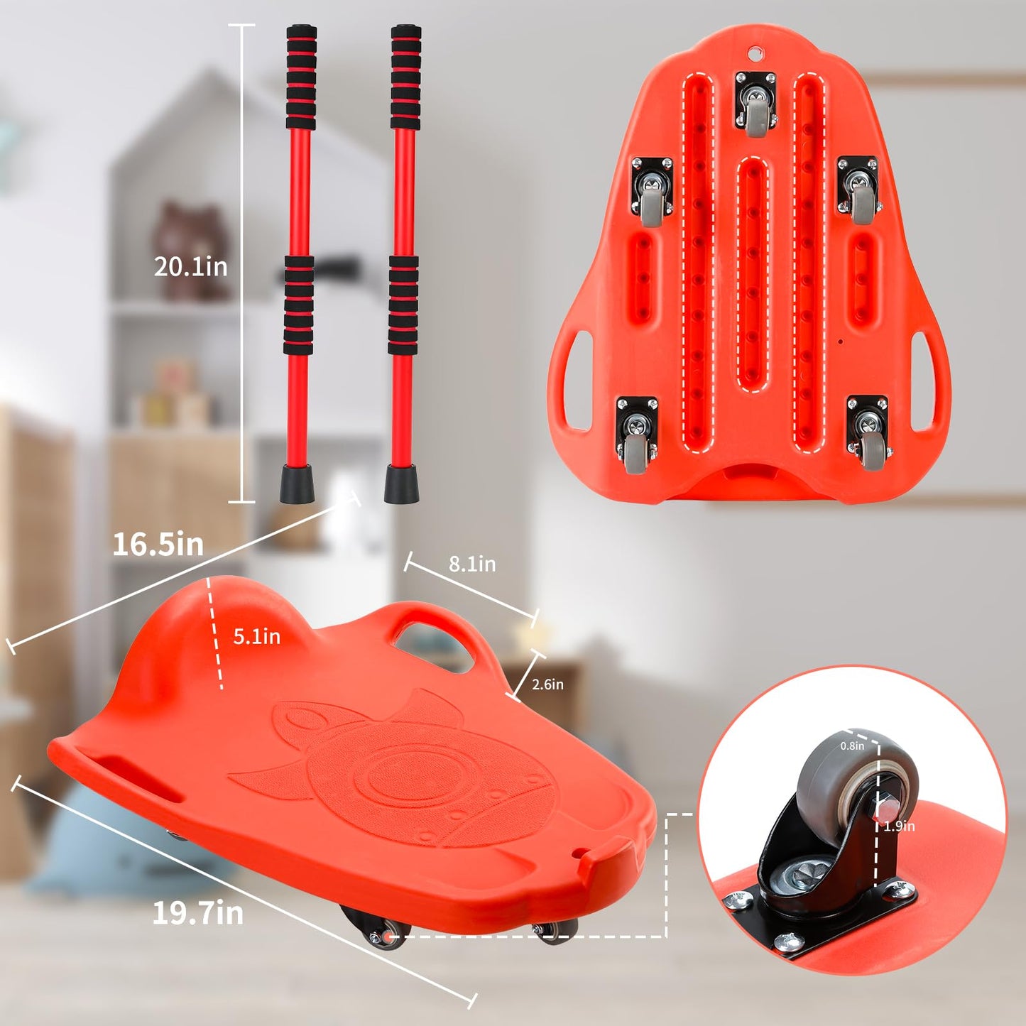 LLYJJKUWL Large Kids Scooter Board – 19.7 x 17.1 in, 220 lb, 5 Wheels, Indoor/Outdoor