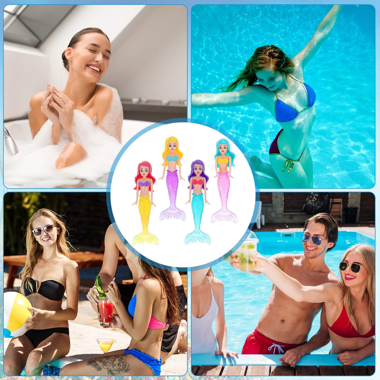 Lnngub 4-Piece Mermaid Diving Toys | Colorful Bath & Pool Mermaid Toys for Kids