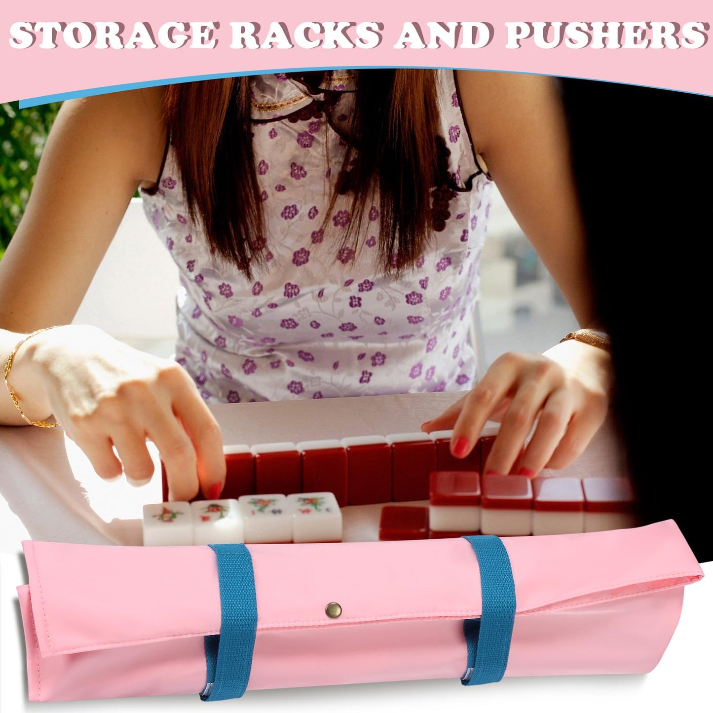 Locmeo Mahjong Bag 20 Inch Pink Protective Sleeve for Racks & Pushers