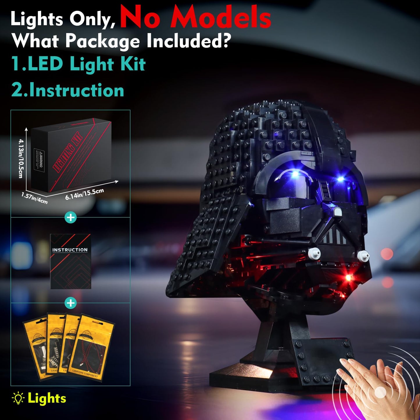LocoLee Light Kit for LEGO 75304 Darth Vader Helmet – No Model Included, USB-Powered LED Lighting (Voice Activated)