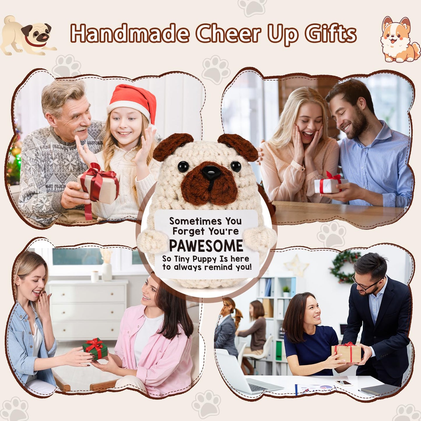 Lodeskee Positive Affirmations Crochet Puppy – Encouraging Desk Decor & Valentines Gifts