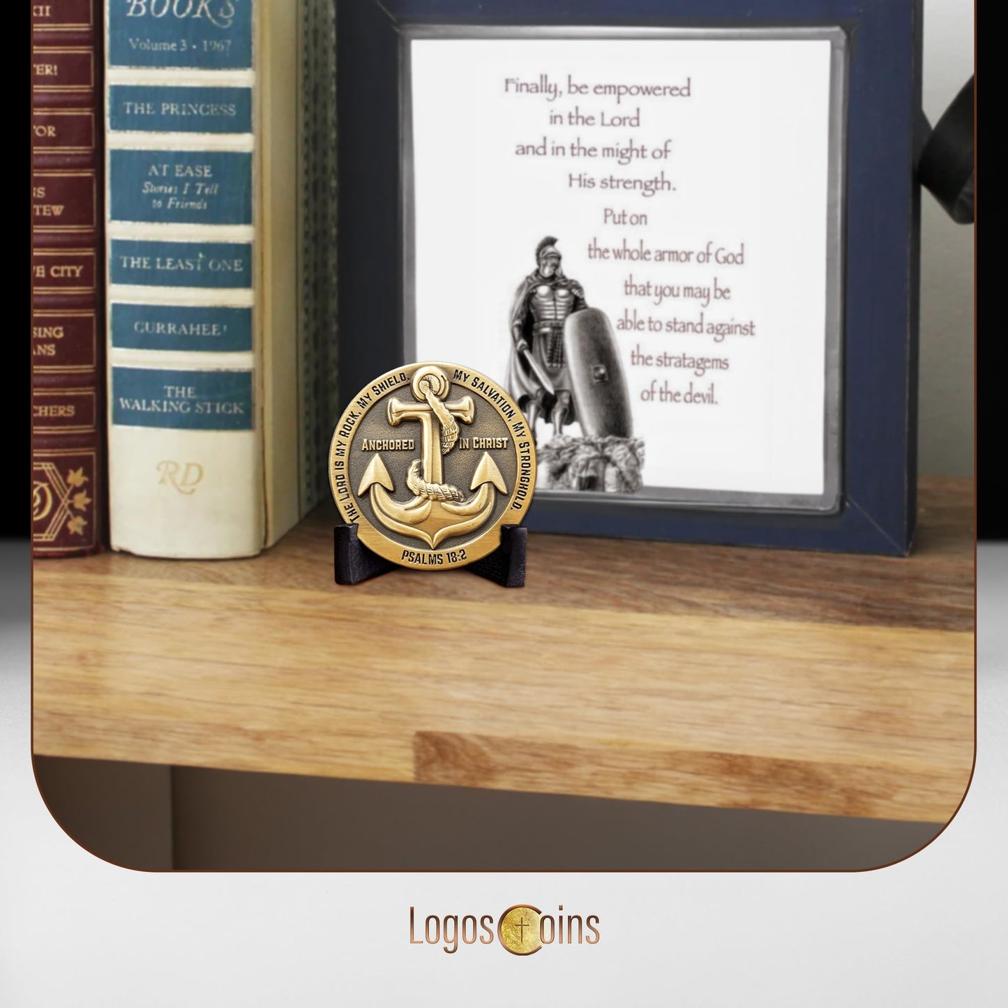 LOGOS COINS Anchored in Christ Prayer Coin – Jeremiah 29:11 The Lord is My Rock | 1.75" Antique Gold Plated Christian Coin