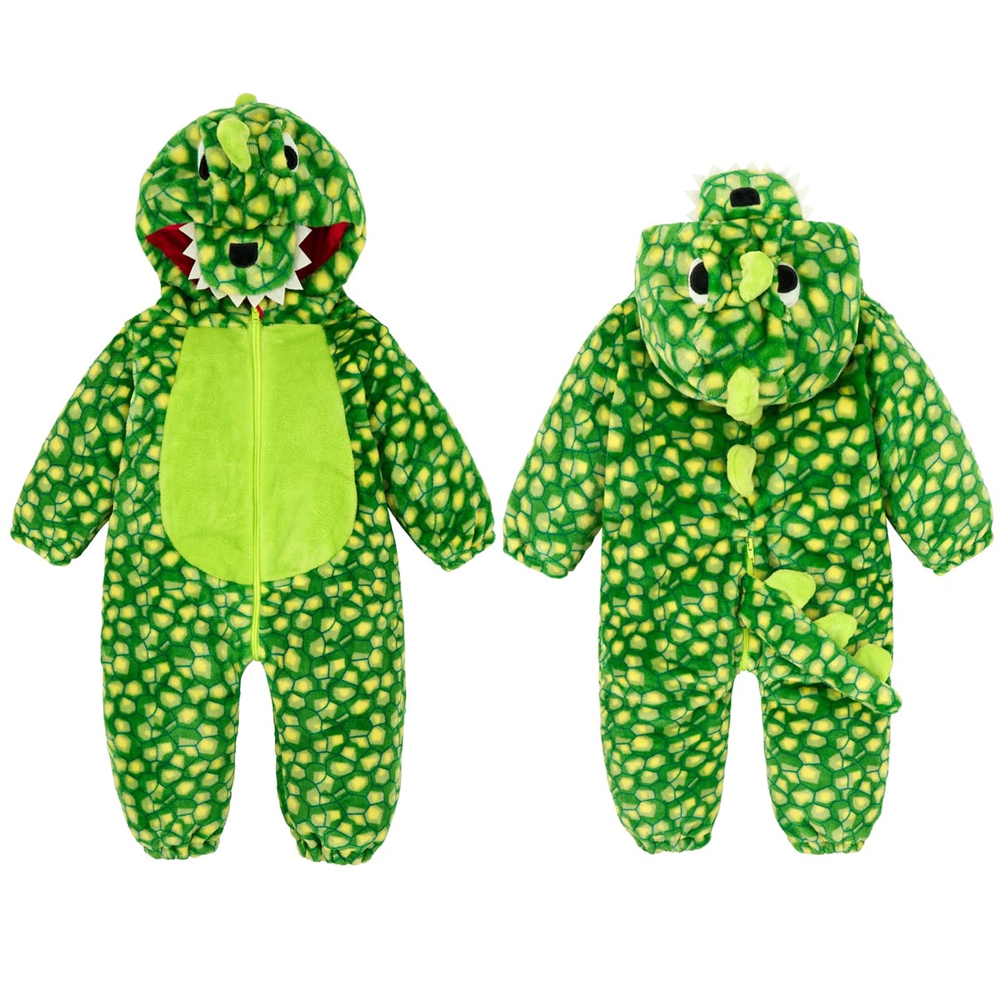 LOLANTA Toddler Dinosaur Hooded Jumpsuit – Flannel Fleece Costume (18-23M, Checked Green)