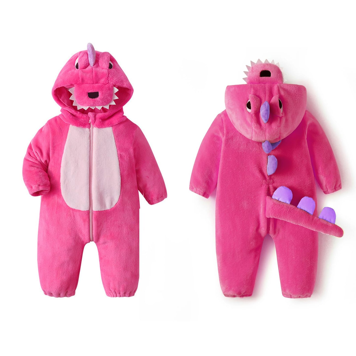 LOLANTA Dinosuar Hooded Flannel Jumpsuit – Pink Toddler Costume (6M-4T)