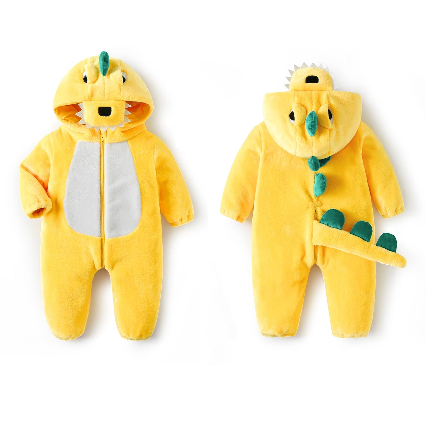 LOLANTA Toddler Dinosaur Costume Onesie – Flannel Hooded Jumpsuit, 5 Months to 4 Years, Yellow