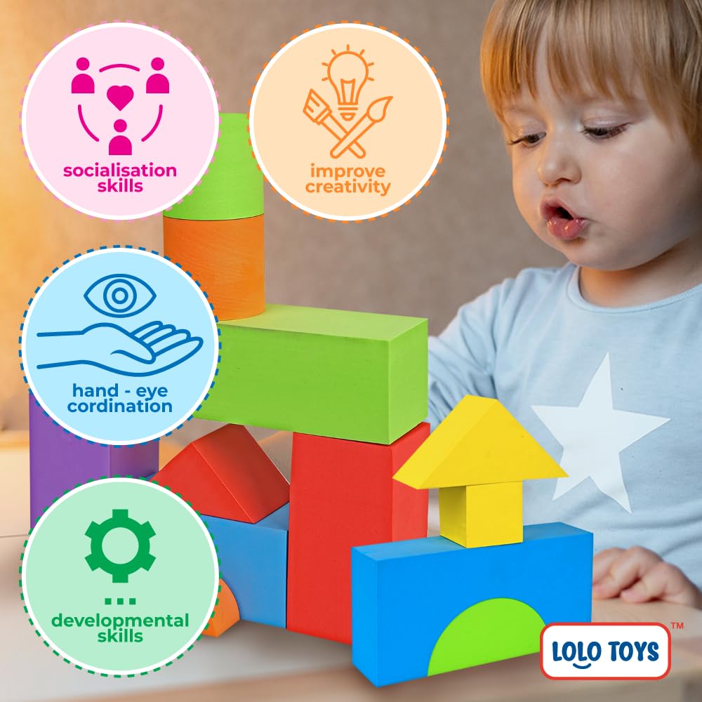 LOLO TOYS Large Building Foam Blocks for Toddlers – Giant Jumbo 18-Piece Set