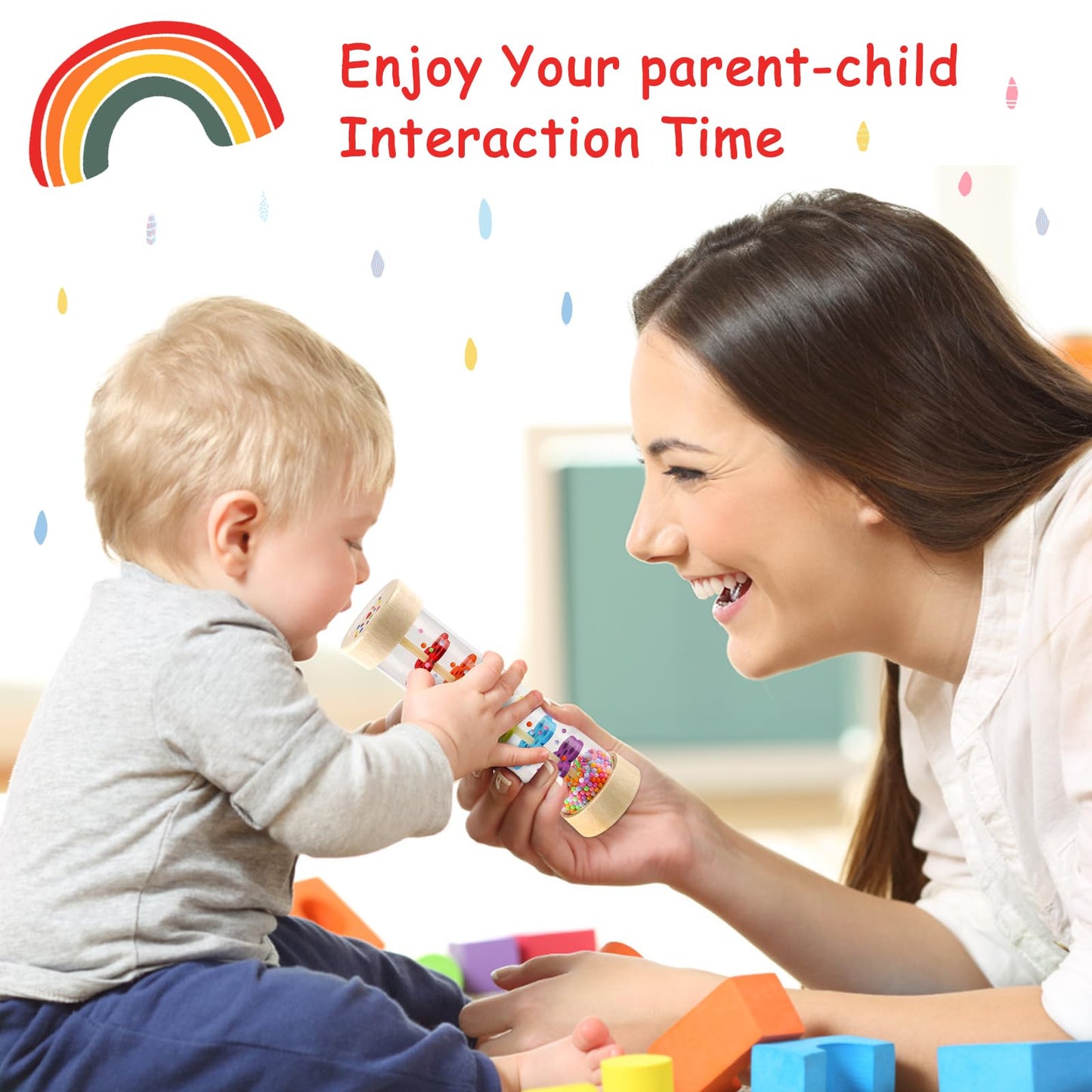 LOOIKOOS Rainmaker - 7-Inch Wooden Rain Stick Baby Toy for 6-12 Months | Montessori Shaker & Rattle