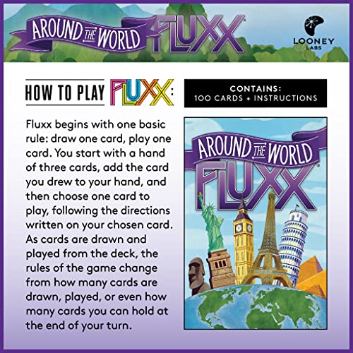 Looney Labs Around The World Fluxx Card Game – Worldwide Adventure with Dynamic Gameplay