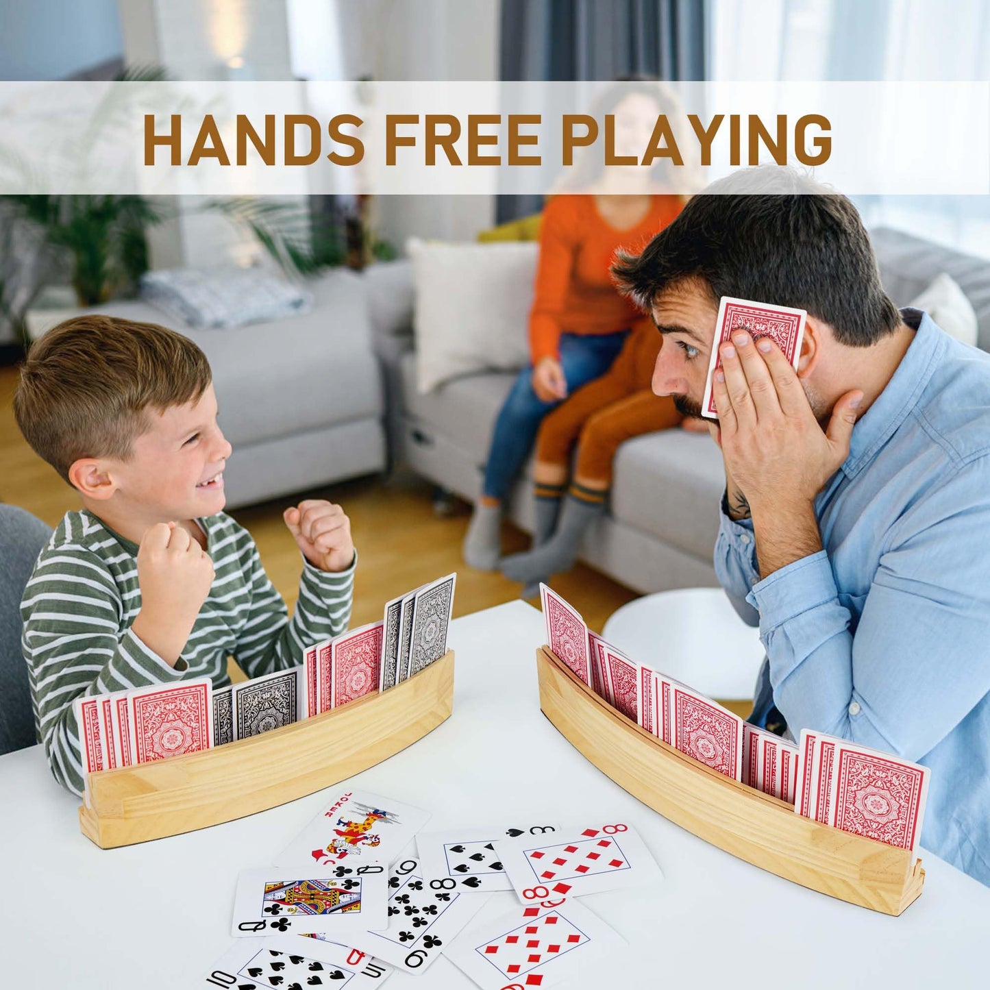 LotFancy 3-Tier Curved Wooden Card Holders – 4-Pack for Family Game Night