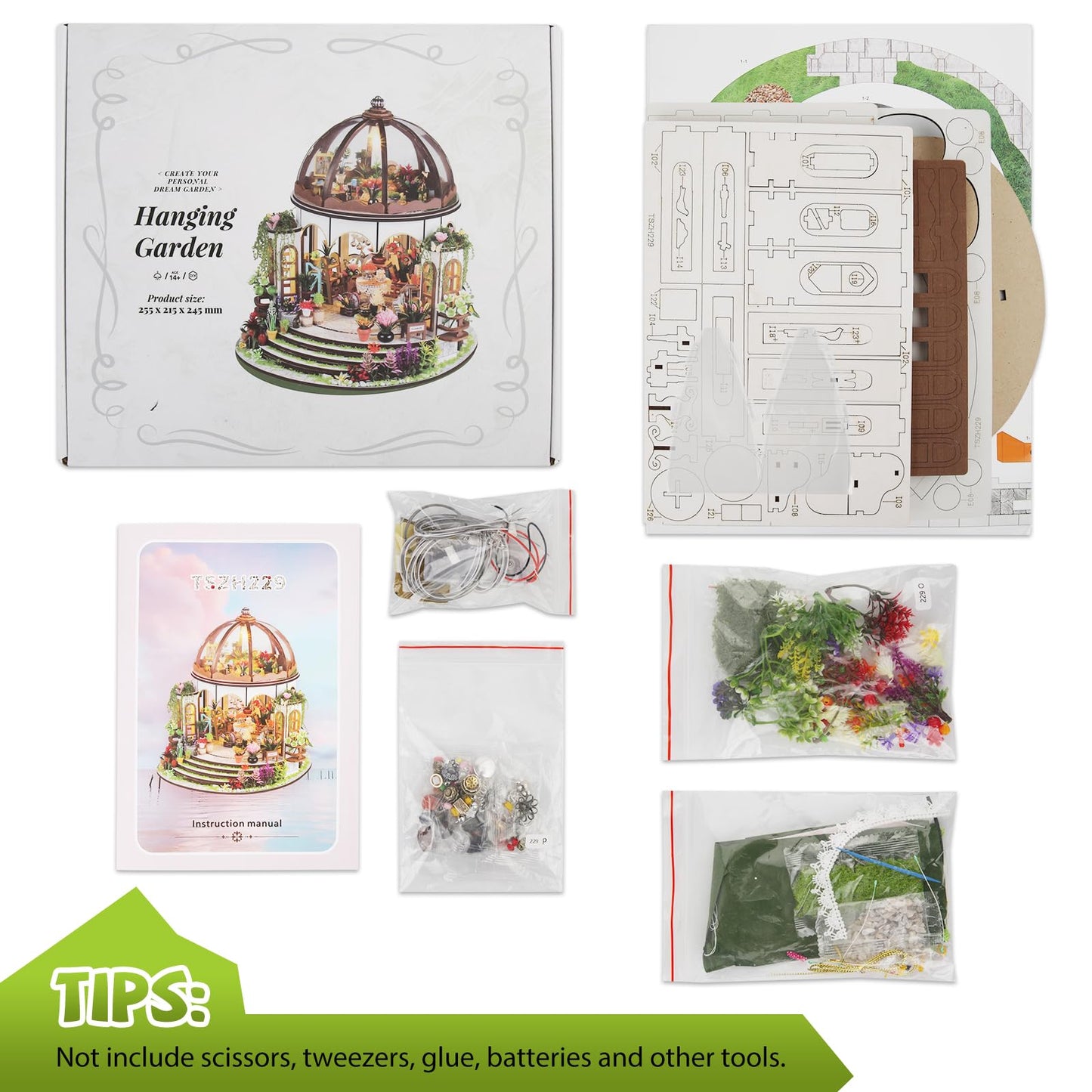 Lovelyhome DIY Miniature House Kit: Hanging Garden with LED | Dollhouse Craft for Adults & Teens