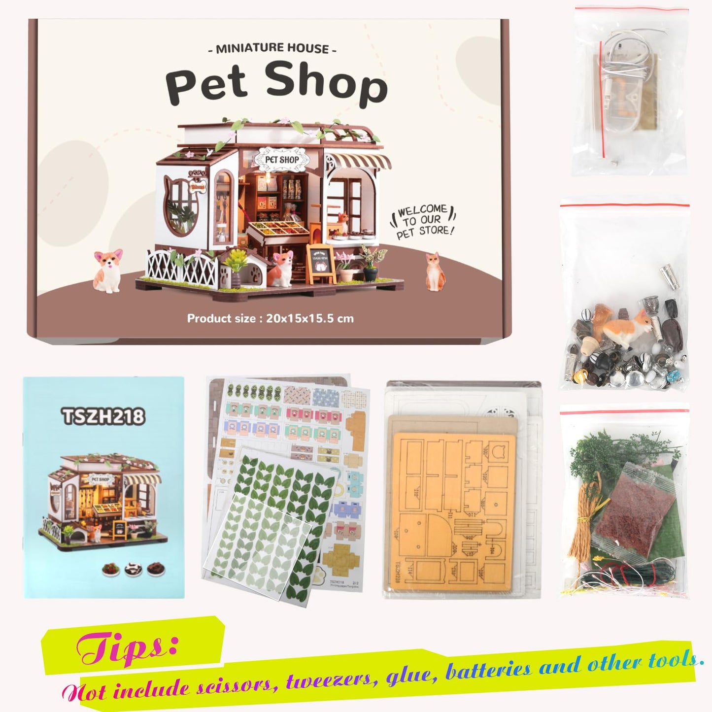 Lovelyhome DIY Miniature House Kit – Tiny Pet Shop with LED & Furniture