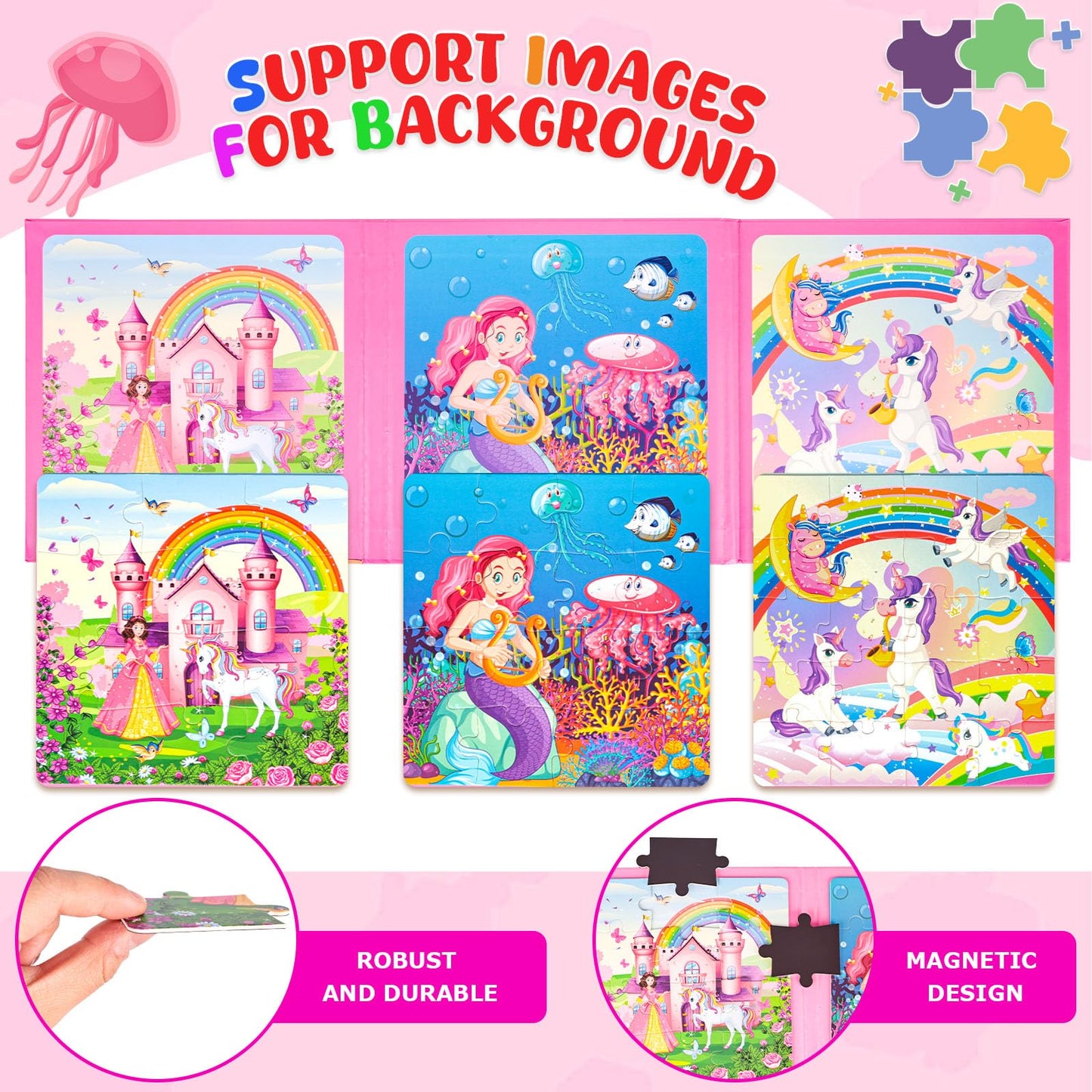 LovesTown Magnetic Puzzles for Toddlers – 3-in-1 Fairytale Travel Puzzle Book, 48 Pieces, Learning Magnets