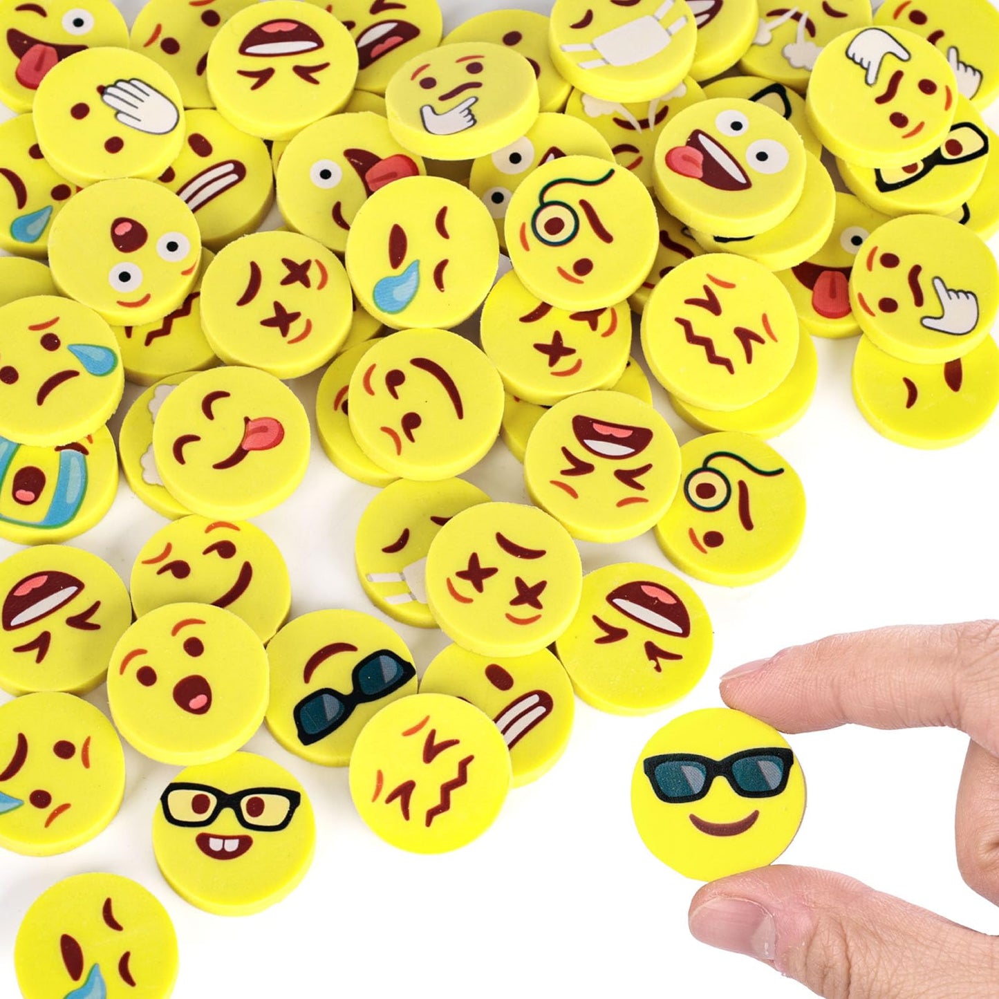 LovesTown Mini Erasers Bulk – 60 Fun Emoticon Erasers for Kids