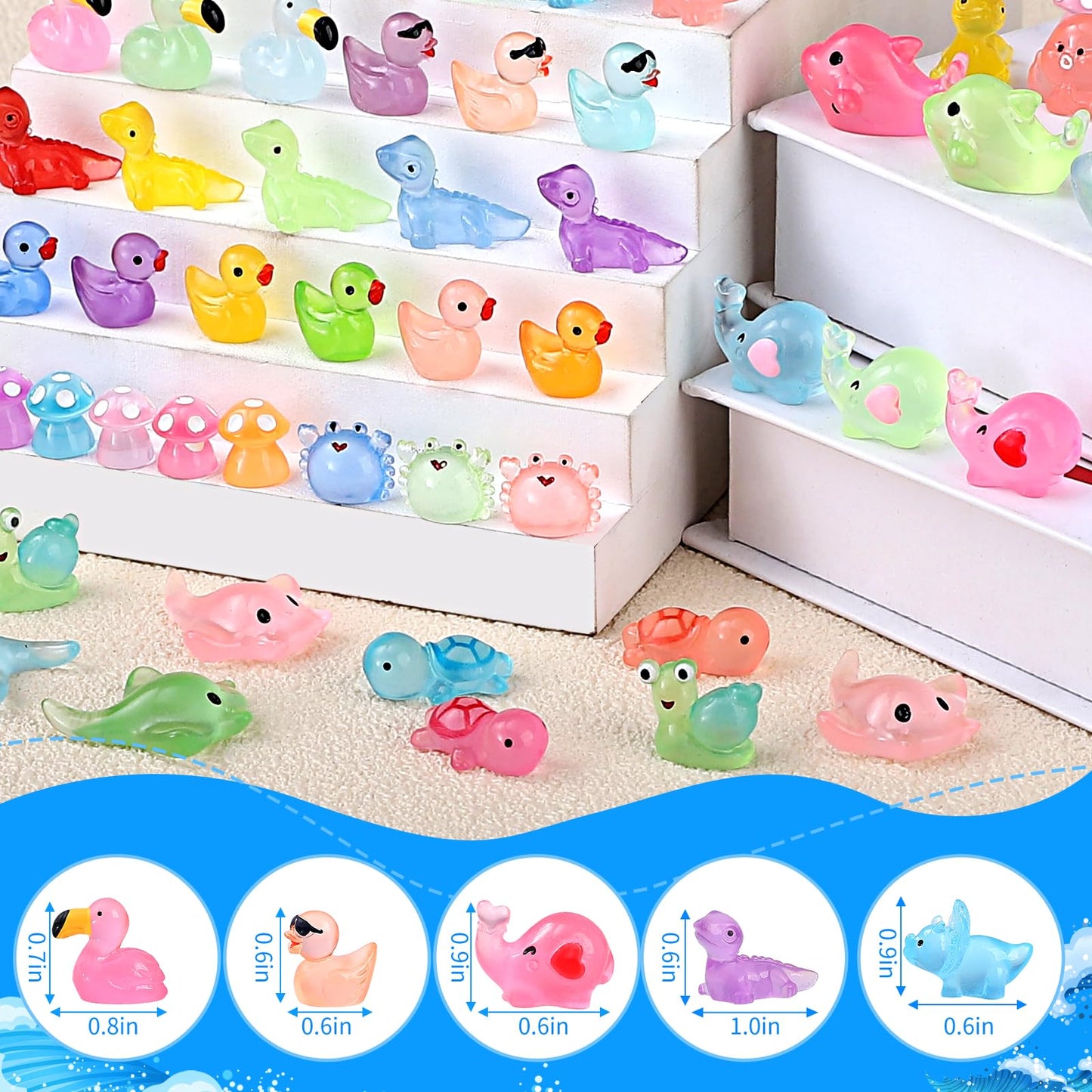 LOVEXIRAN 100 Pcs Glow-in-the-Dark Mini Resin Animals for Dollhouses & Aquariums