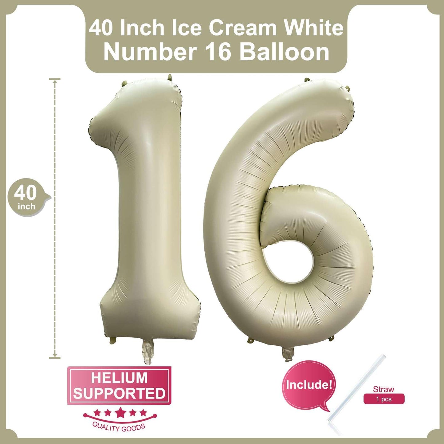 Lovoir 40-Inch Cream White 16/61 Jumbo Balloon – Mylar Digit Decor for Birthdays & Celebrations