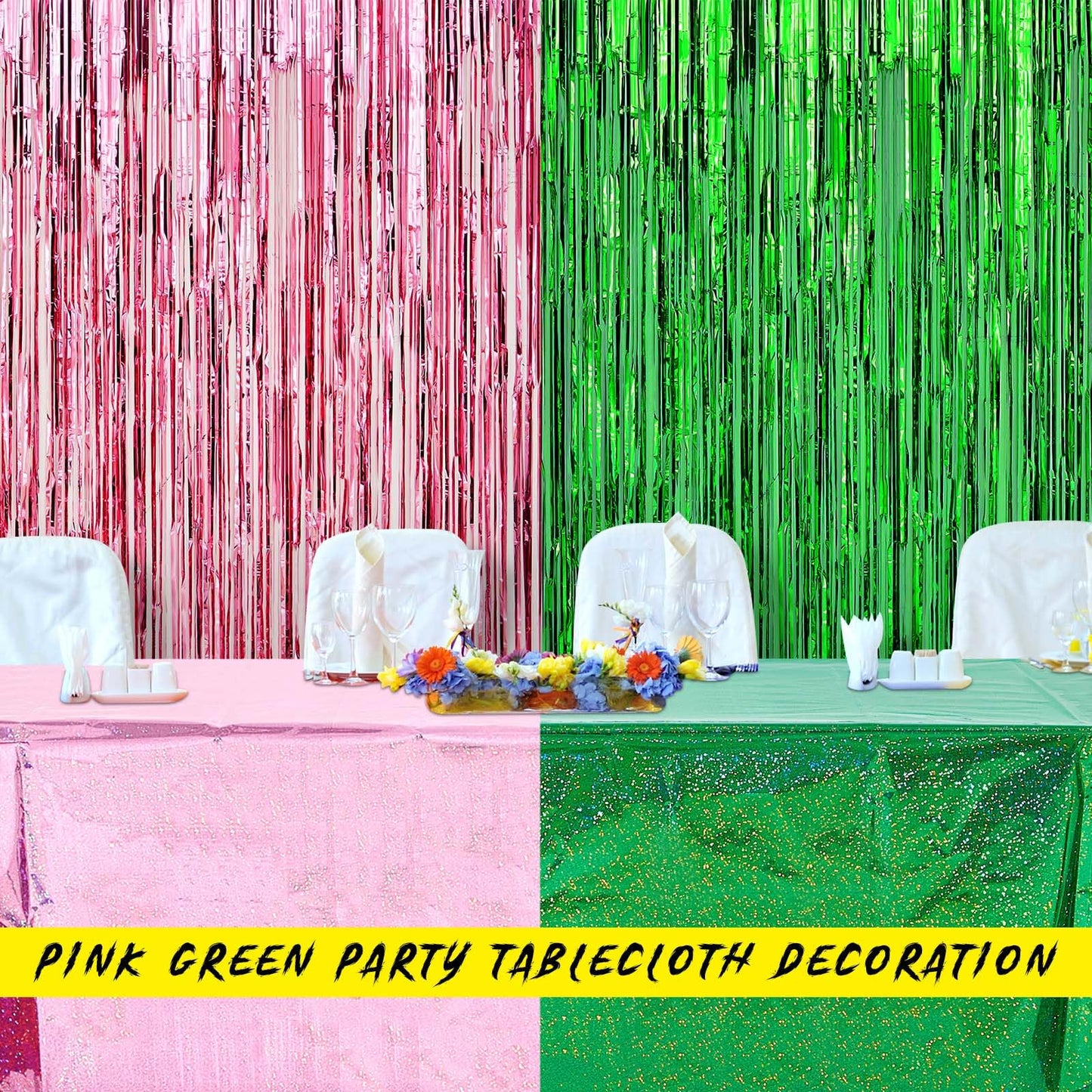 LOYIM 2 Pcs Witch Holographic Tablecloth – Pink & Green 54x108 in | Princess & Witch Theme