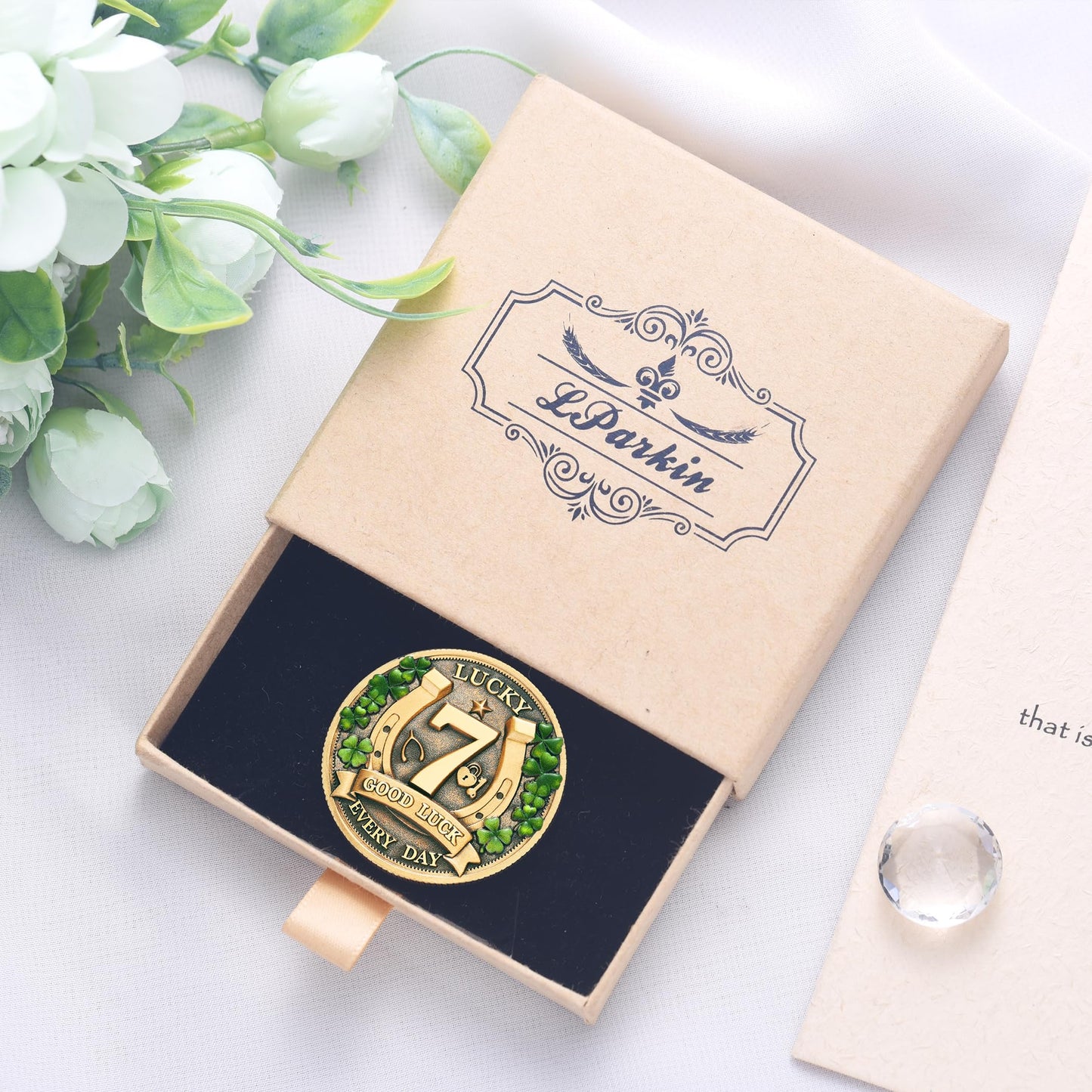 LParkin Lucky Coin for Lottery Scratchers – Four-Leaf Clover & Elephant Charm for Prosperity