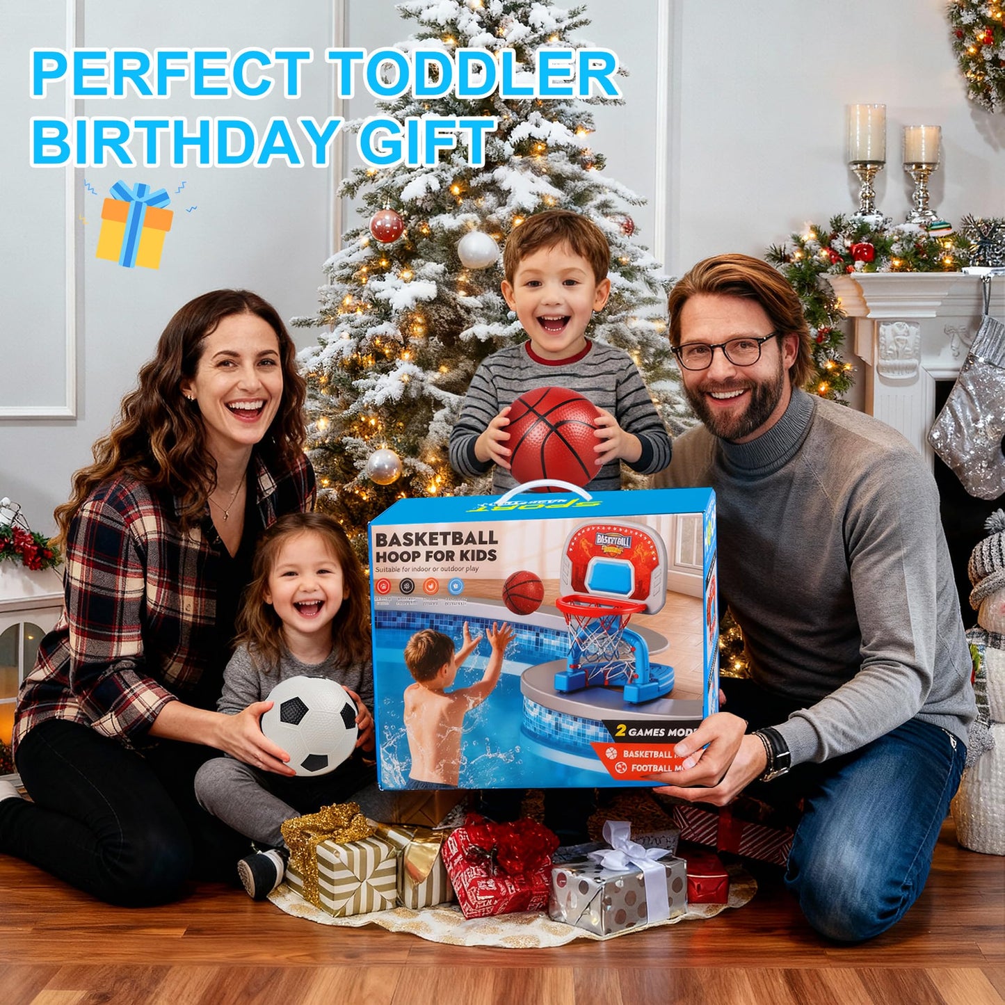 LPFG Toddler Indoor Basketball Hoop — Adjustable 24–53 in, 4 Balls Included