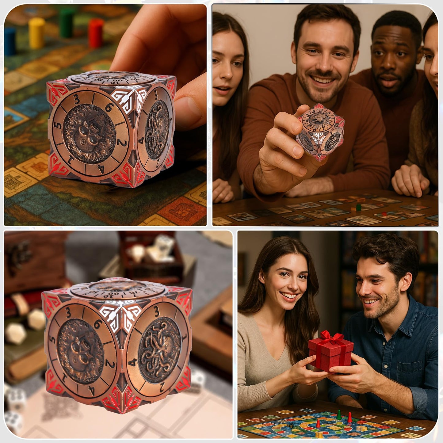 Luazuri DND Spinner Dice - 7-in-1 Metal Dice Set with 3D Dragon Relief (Ancient Gold Copper)