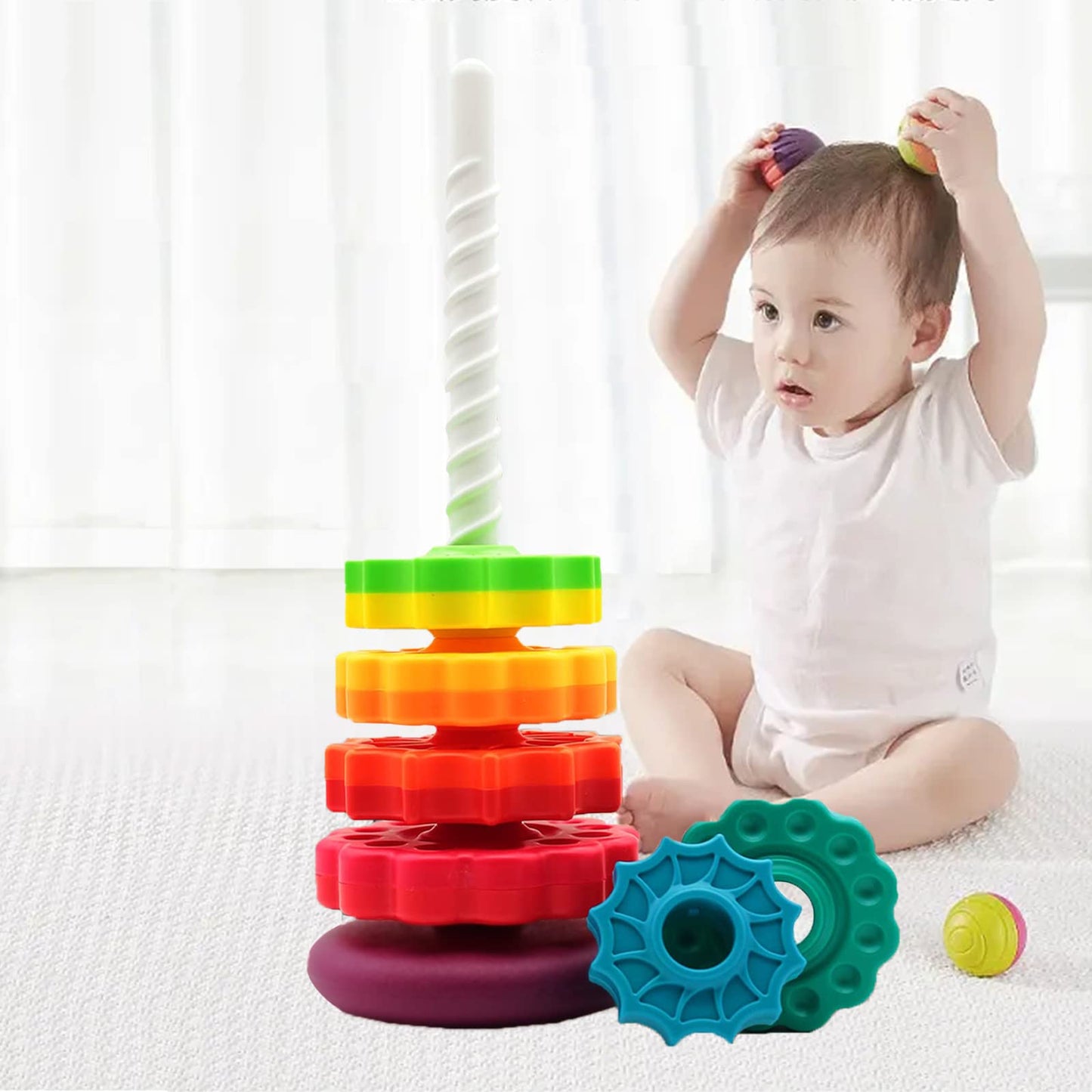 LUCKFUTURE Educational Spinning & Stacking Toy | Rainbow Montessori Sensory Ring Toy for Toddlers 1-3