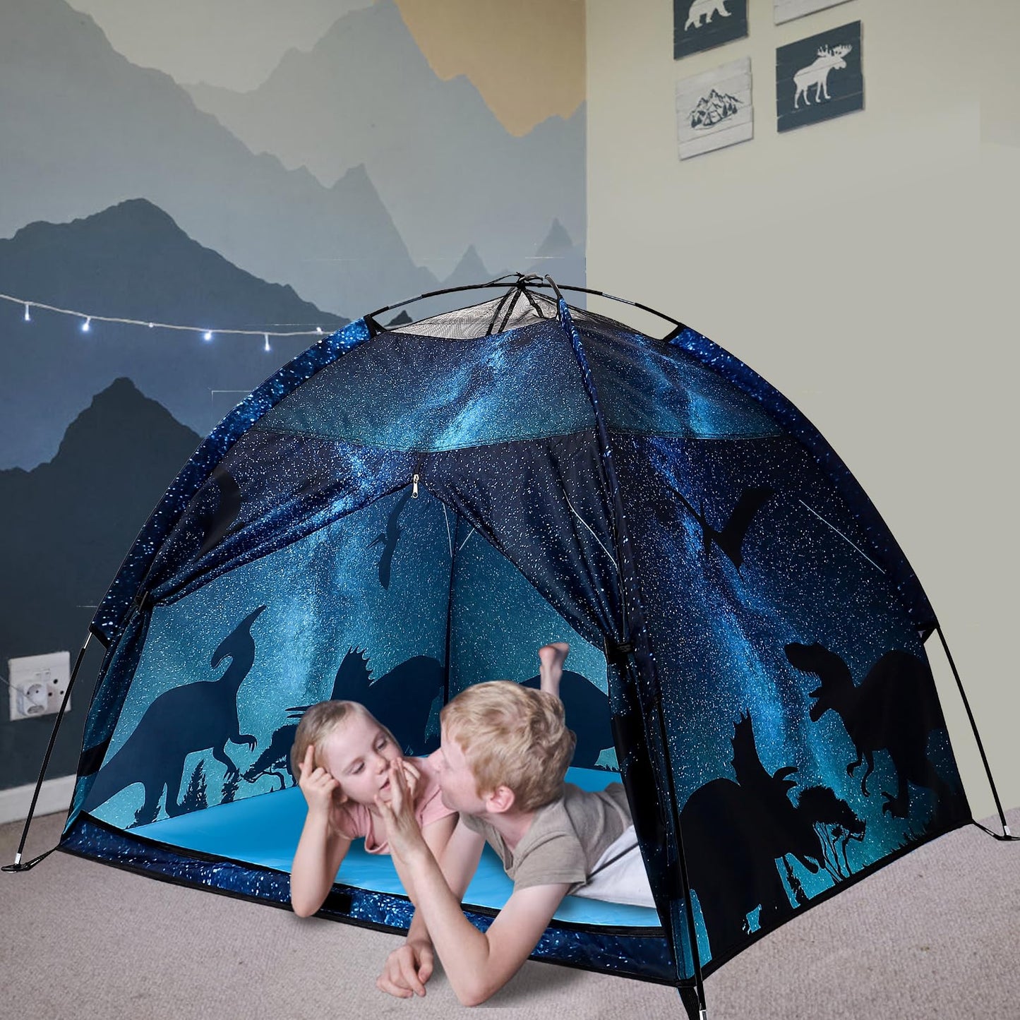 Lucky Castle Kids Play Tent - Easy Pop Up Dome Playhouse for Indoor & Outdoor Fun (Black Dinosaur)