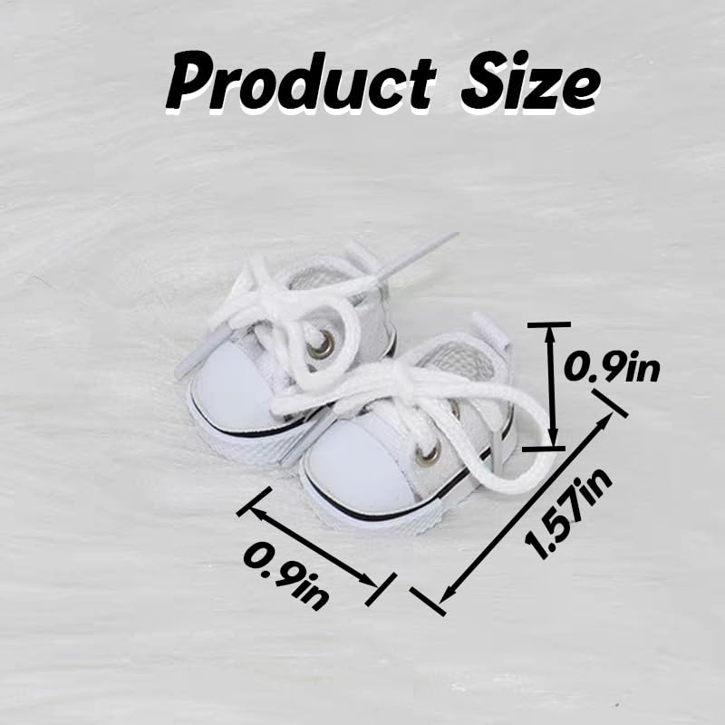 Lukax Mini Doll Shoes - Lace-Up Canvas Sneakers for 15cm/17cm Dolls (White)