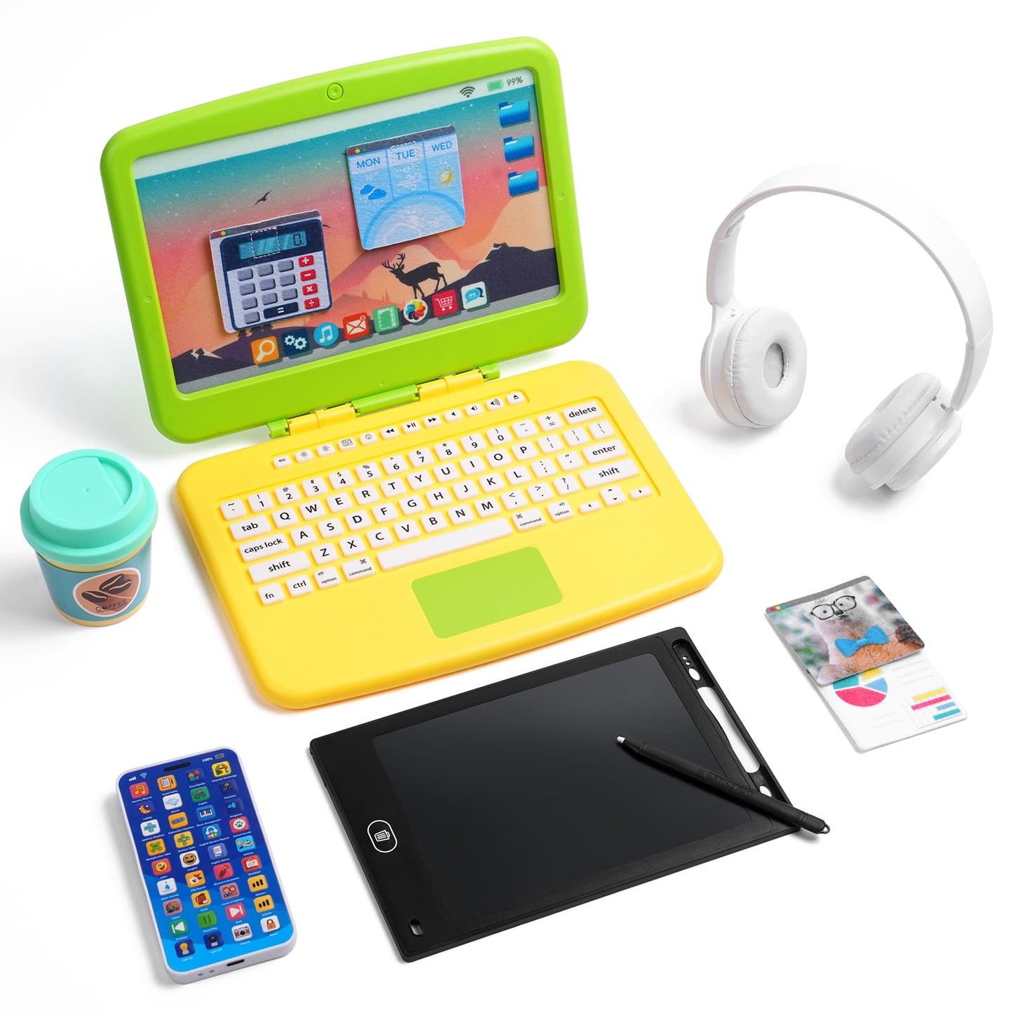 Lullulii Kids Pretend Play Home Office Set – Toddler Laptop, Phone & Desk Accessories
