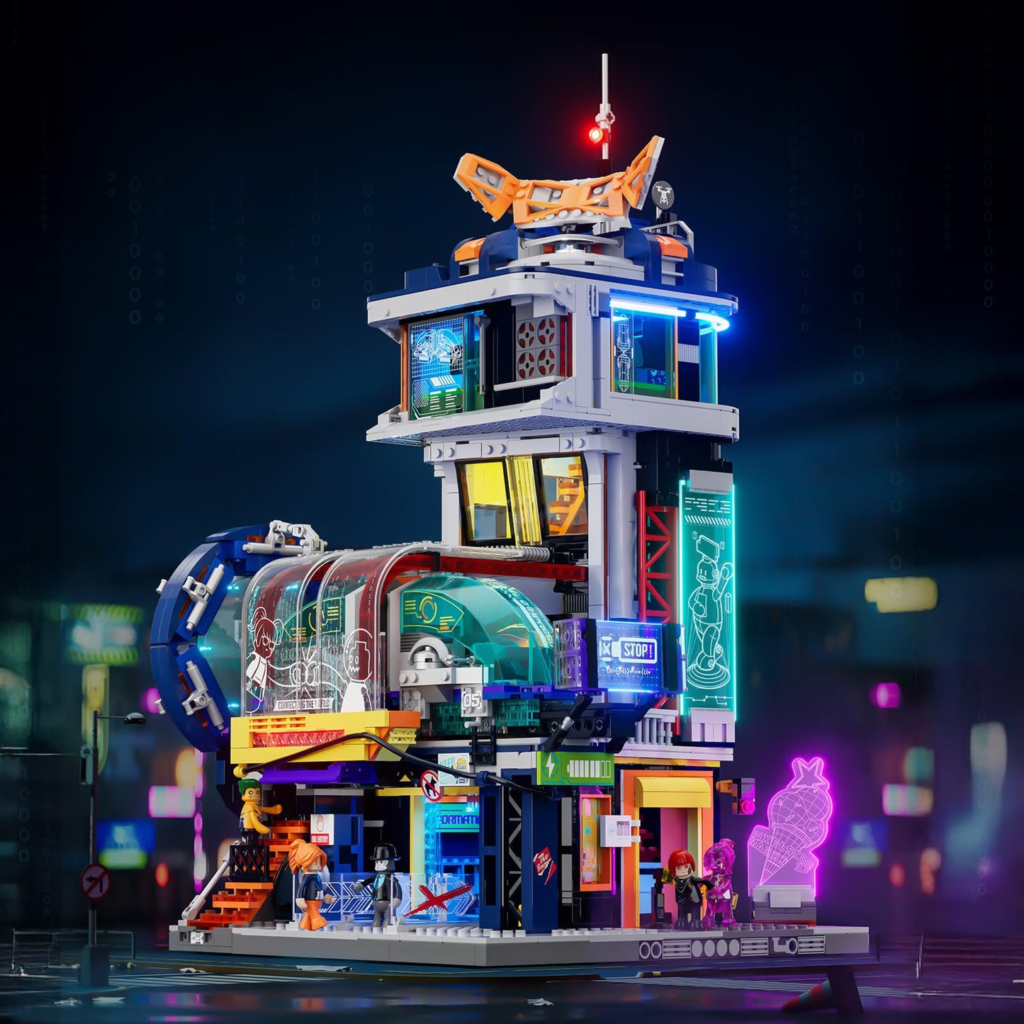 Lumibricks Cyberpunk Floating Train Station Lighting Set | 2760 Pcs