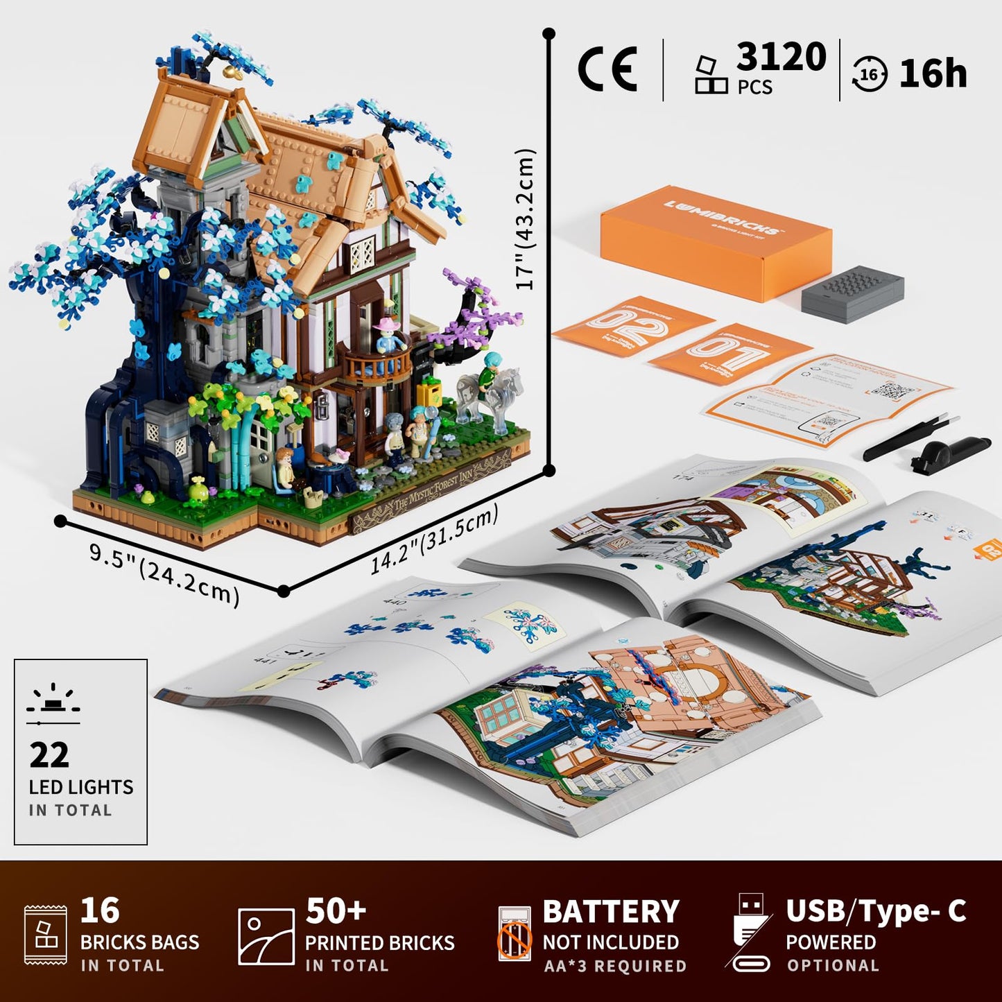 Lumibricks Sylvan-Inn Treehouse Lighting Building-Bricks Set – 3120 Pcs Elf Hotel Cabin Collection