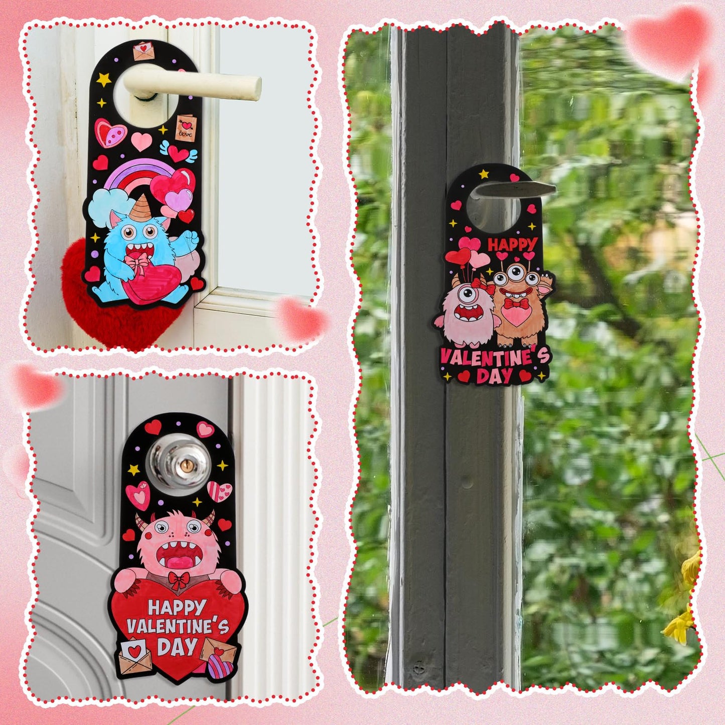 Lunmon 24-Pack Valentine Doorknob Hangers – Color-Your-Own Monster DIY Craft