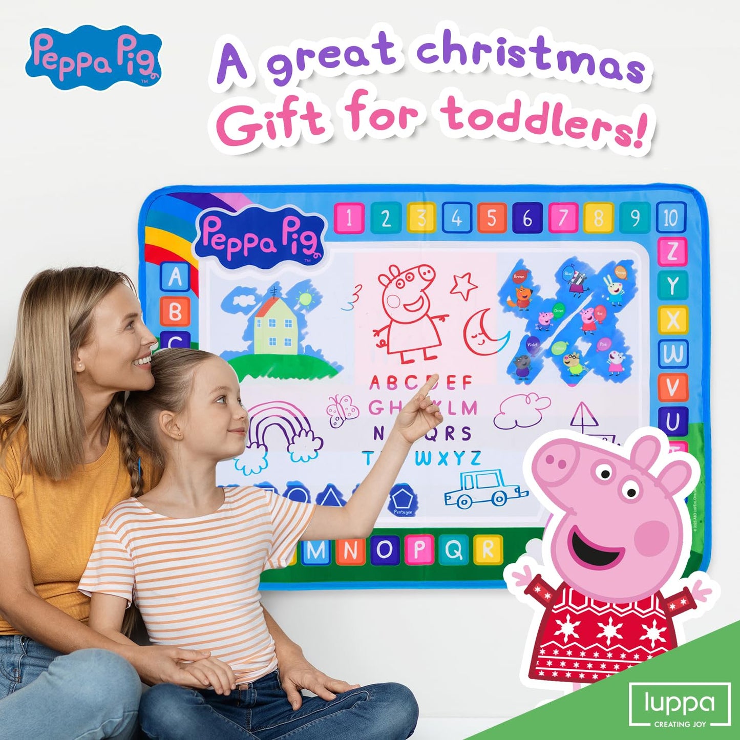 LUPPA Peppa Pig Water Doodle Mat (50x70 cm) – Reusable Mess-Free Drawing Board for Kids Aged 3+