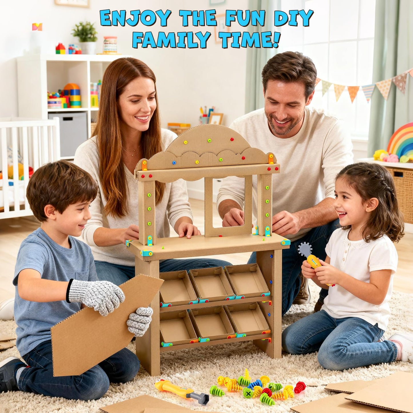 Luucio 196 PC Cardboard Cutter Kit for Kids — Safe, Reusable DIY Tools with Box, Gloves & More