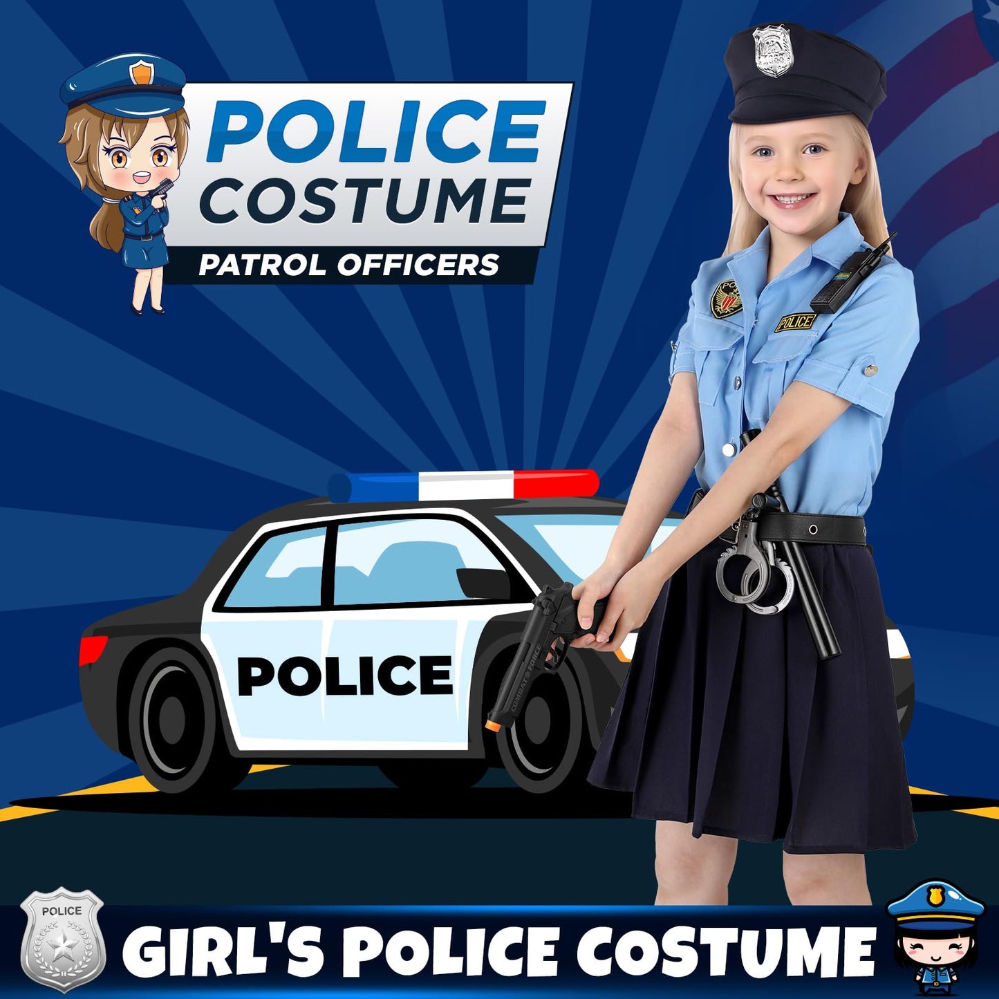 Luucio Girls Police Officer Costume – Deluxe Kids Dress-Up Set for Halloween