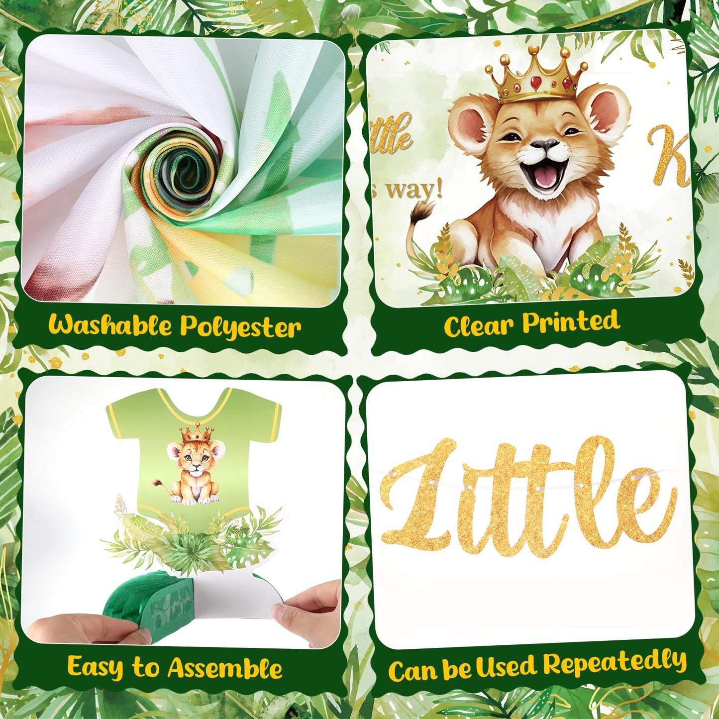 LUUFILx Lion Baby Shower Decorations – A Little King on His Way Banner & Safari Party Supplies
