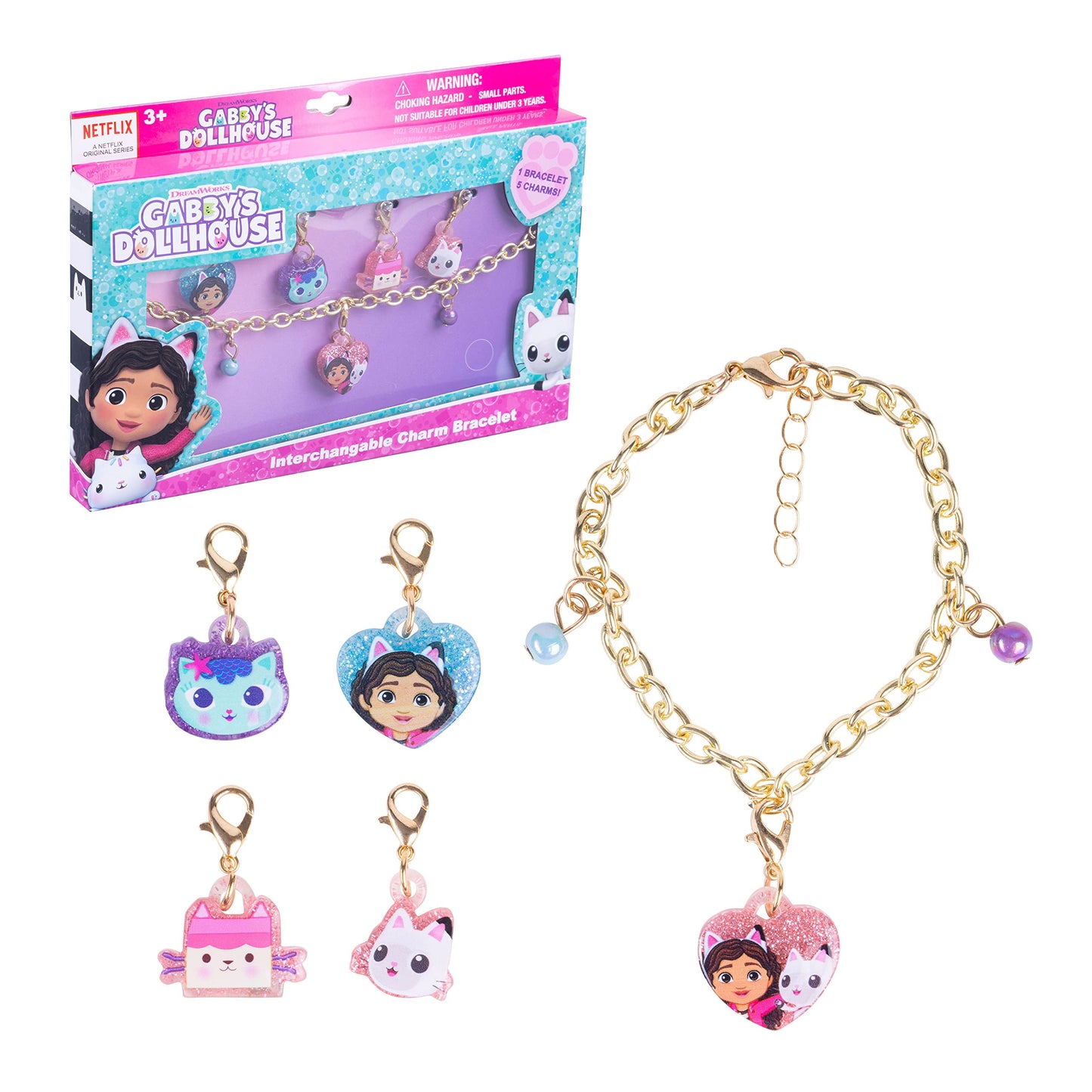 LUV HER Gabby's Dollhouse Charm Bracelet Box Set with 5 Interchangeable Charms – Ages 3+