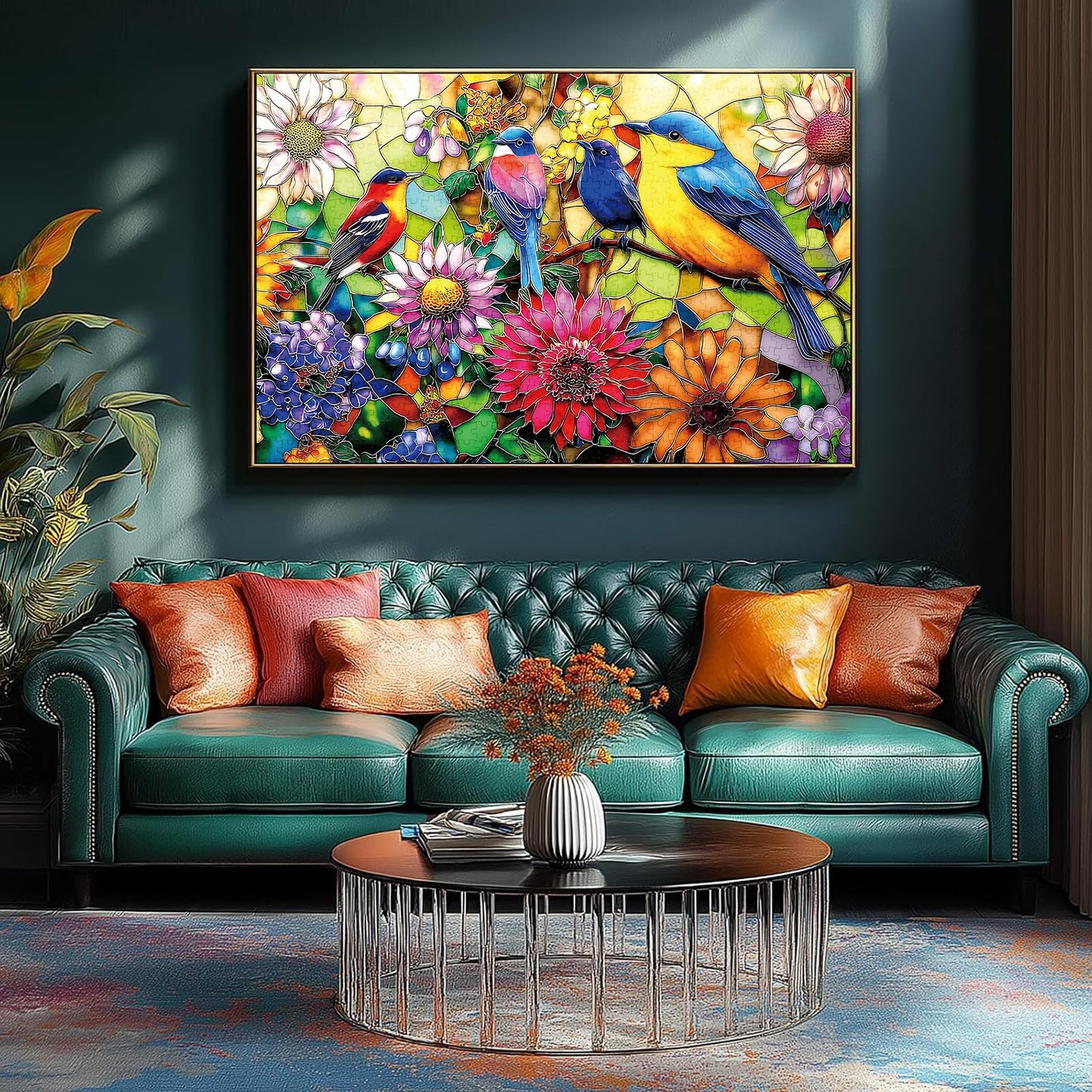 Luxdivina 1000-Piece Jigsaw Puzzle: Birds & Flowers Stained-Glass Mosaic for Adults